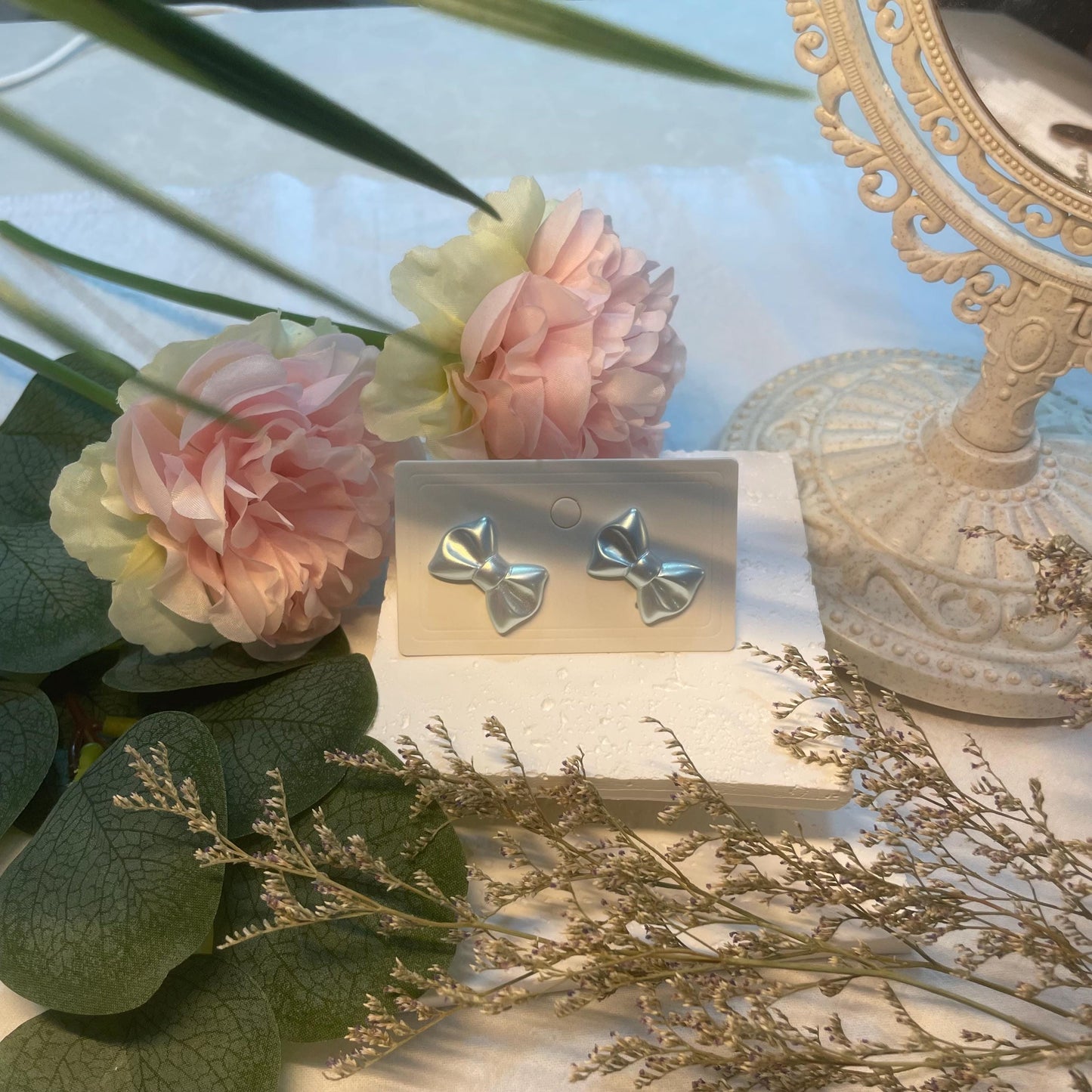 Light Blue Ribbon Bow Earrings Butterfly Bow Stud Earrings Coquette Earrings Bowknot Earrings Christmas Gift Mother's Day Gift Daughter Gift