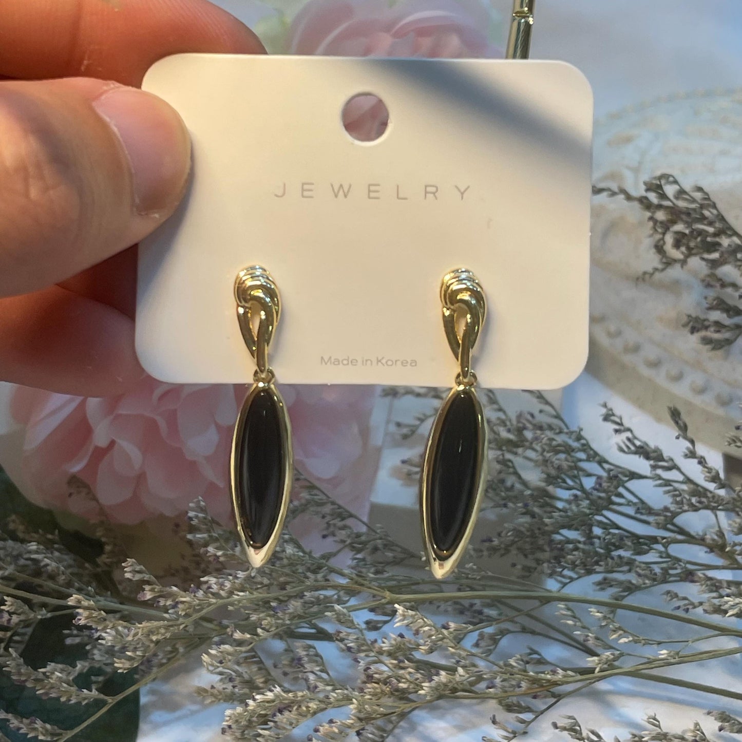 Black Long Dangle Earrings Art Deco, Statement Long Drop Black Earrings, Vintage Gold Earrings, Hypoallergenic Black Earrings, Birthday Gift
