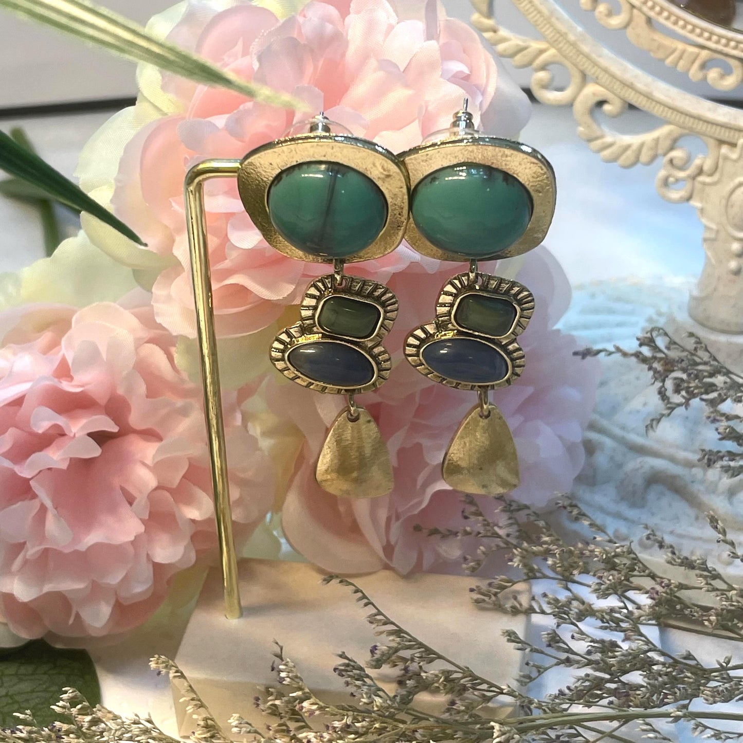 Turquoise Earrings, Dangle Earrings, Green and Blue Stones Earrings, Boho Earrings, Retro Earrings, December Birthstone, birth Gift for Her