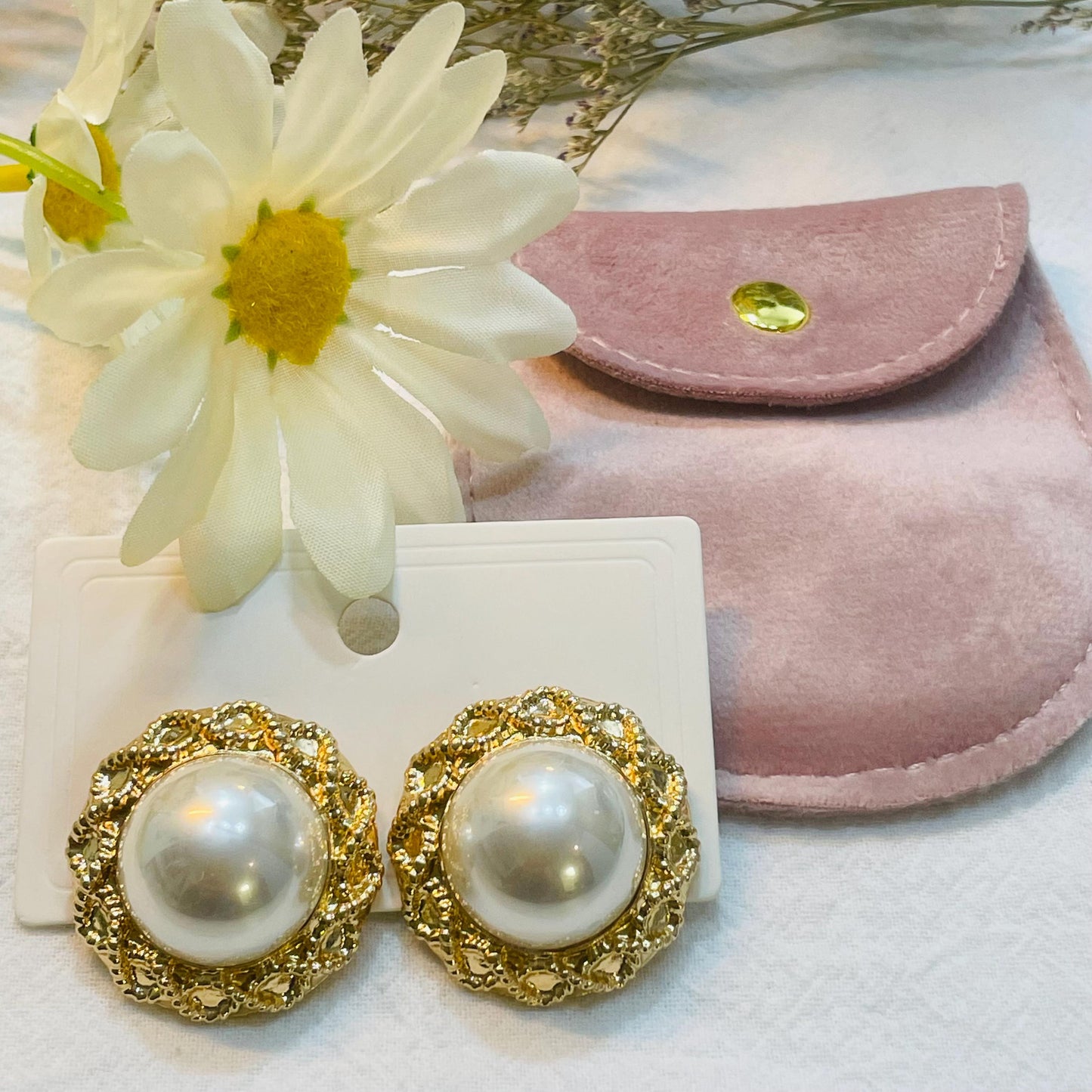 Elegant Gold and Pearl Stud Earrings, Vintage Statement Jewelry Women, Chic Accessories, big pearl studs, large pearl earrings gift for her