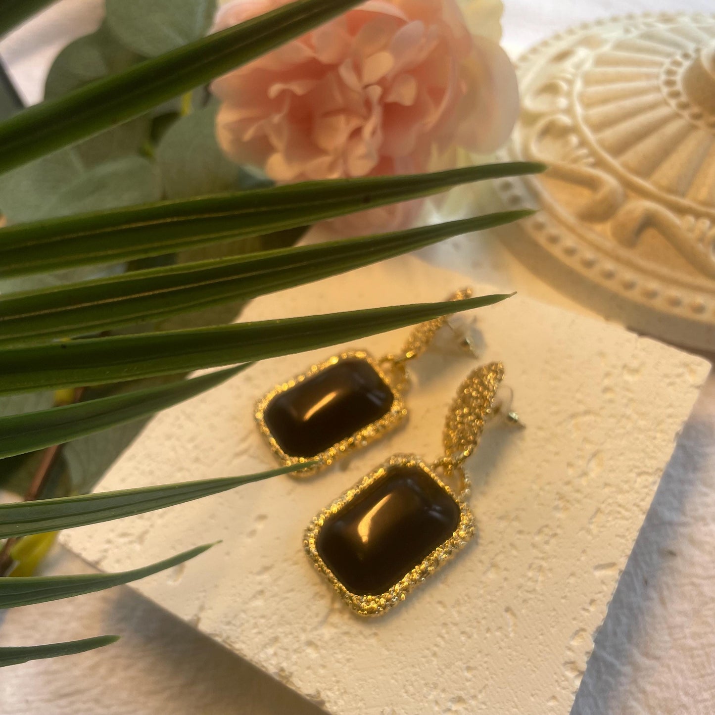 Vintage Black Hammered Gold Drop Earrings, Dangle Square Earrings, Rectangular EarringsGold Plated Drop Earrings, Boho Geometric Earrings