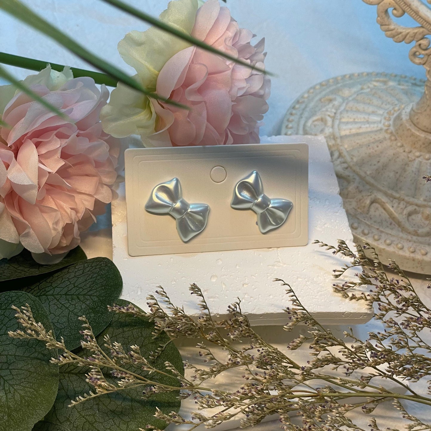 Light Blue Ribbon Bow Earrings Butterfly Bow Stud Earrings Coquette Earrings Bowknot Earrings Christmas Gift Mother's Day Gift Daughter Gift