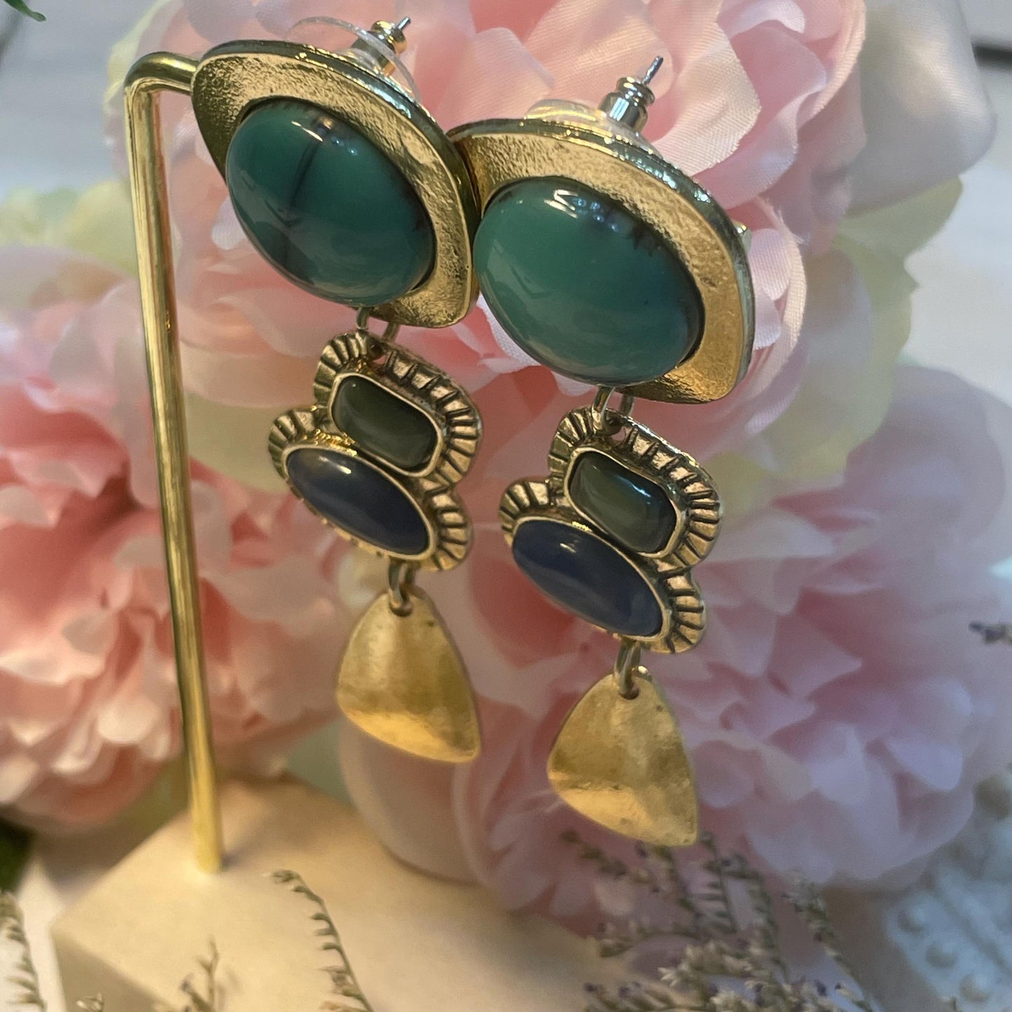 Turquoise Earrings, Dangle Earrings, Green and Blue Stones Earrings, Boho Earrings, Retro Earrings, December Birthstone, birth Gift for Her