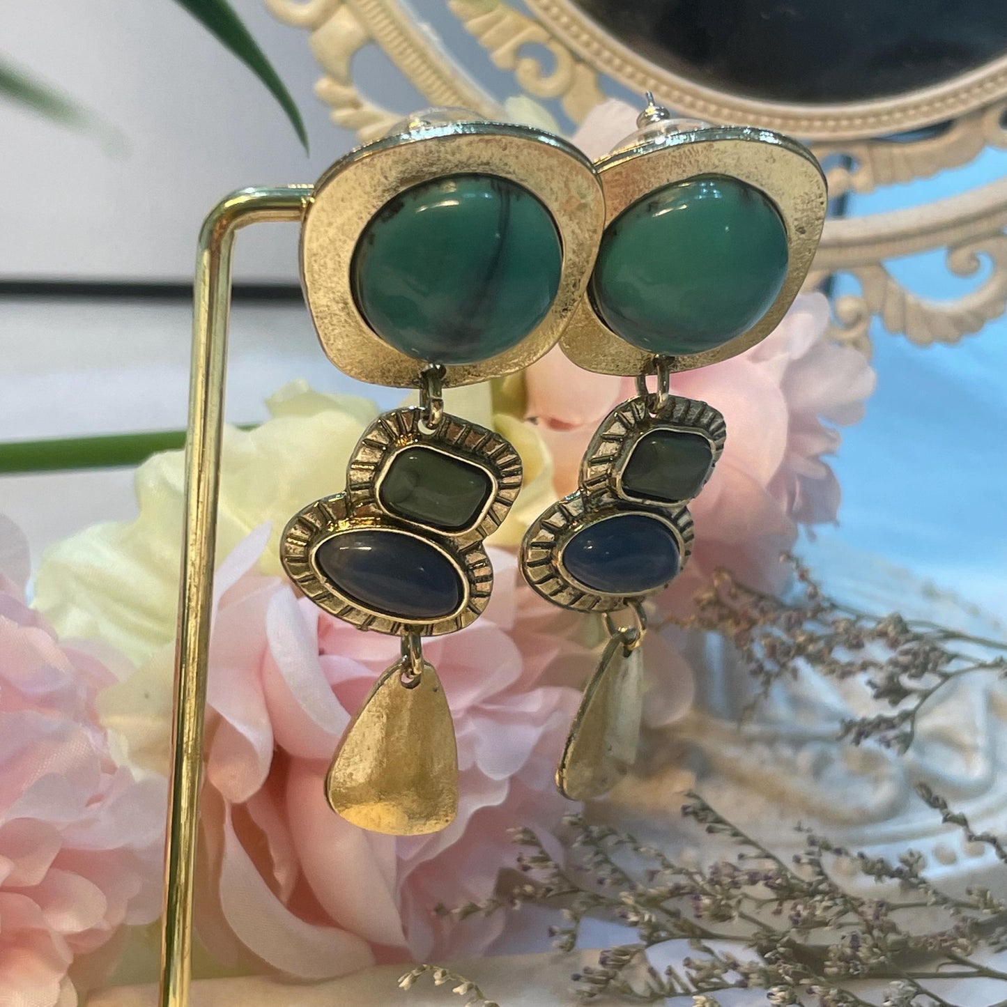 Turquoise Earrings, Dangle Earrings, Green and Blue Stones Earrings, Boho Earrings, Retro Earrings, December Birthstone, birth Gift for Her