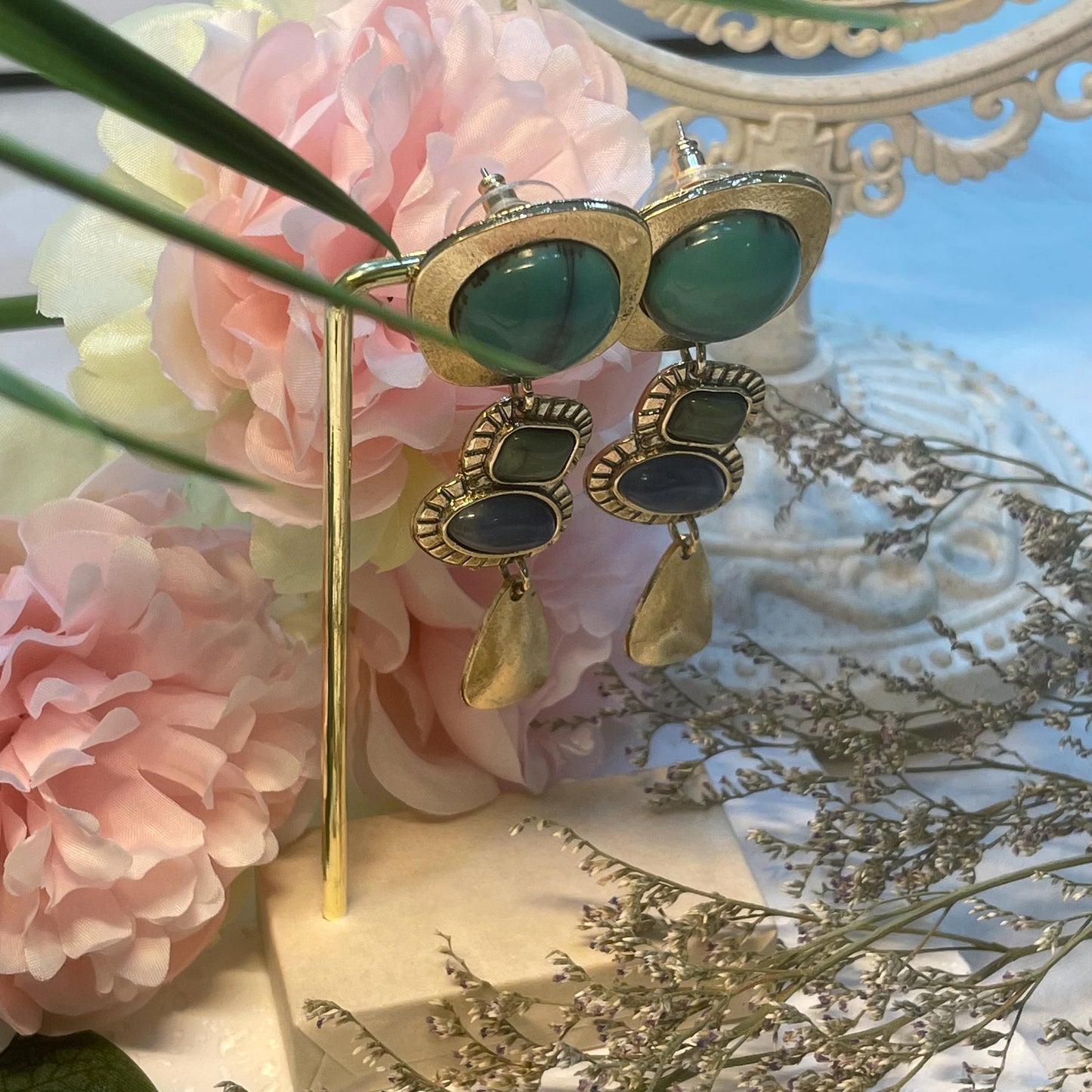Turquoise Earrings, Dangle Earrings, Green and Blue Stones Earrings, Boho Earrings, Retro Earrings, December Birthstone, birth Gift for Her