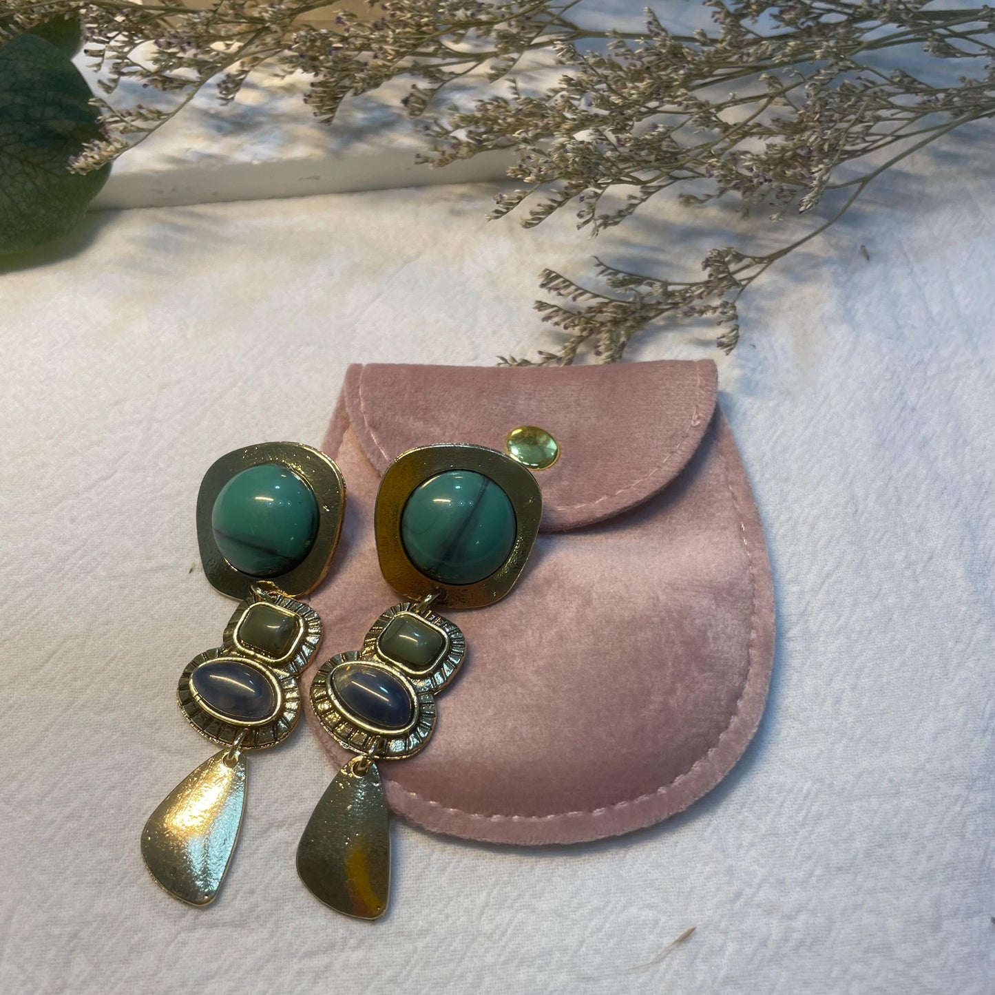 Turquoise Earrings, Dangle Earrings, Green and Blue Stones Earrings, Boho Earrings, Retro Earrings, December Birthstone, birth Gift for Her