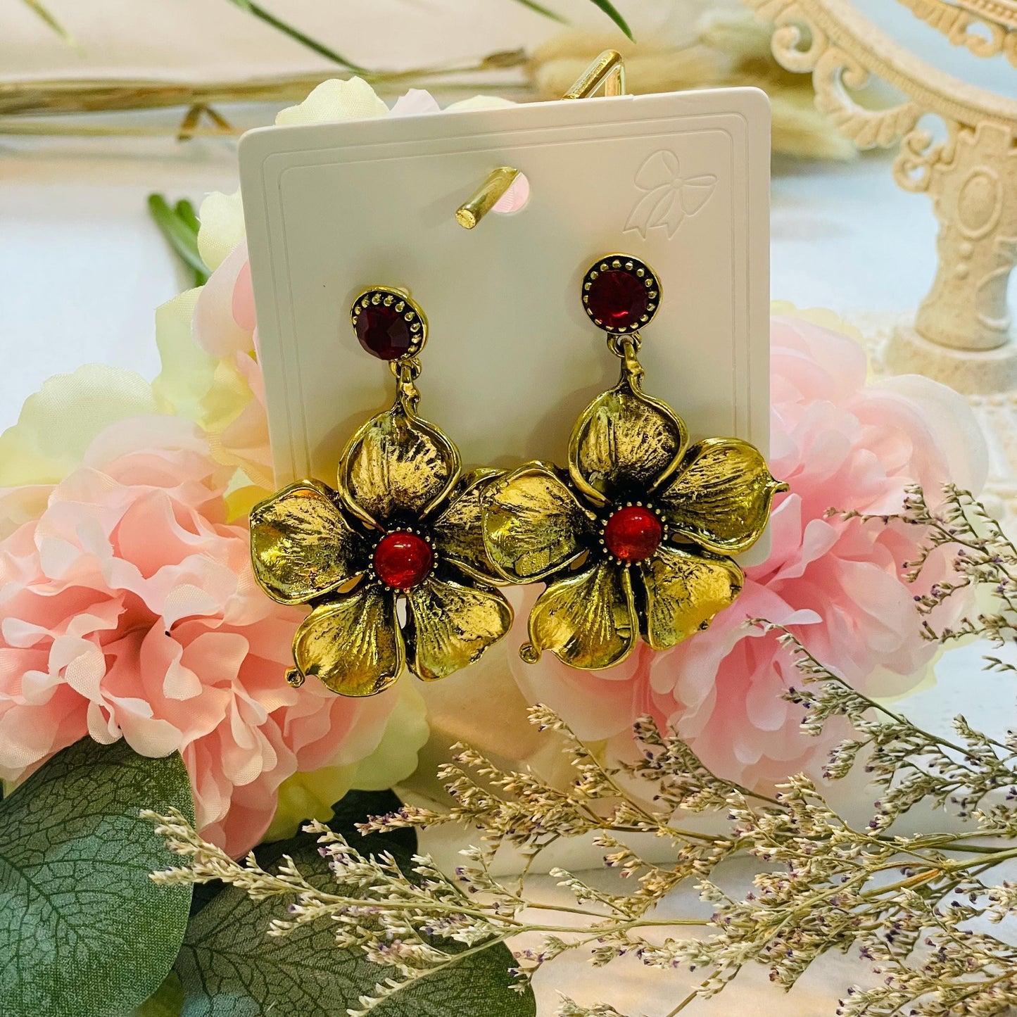 Floral Earrings Collections | Vintage Inspired flower earrings for Women | 925 sliver or 18k gold plated earring post | Jewelry Gift for Her