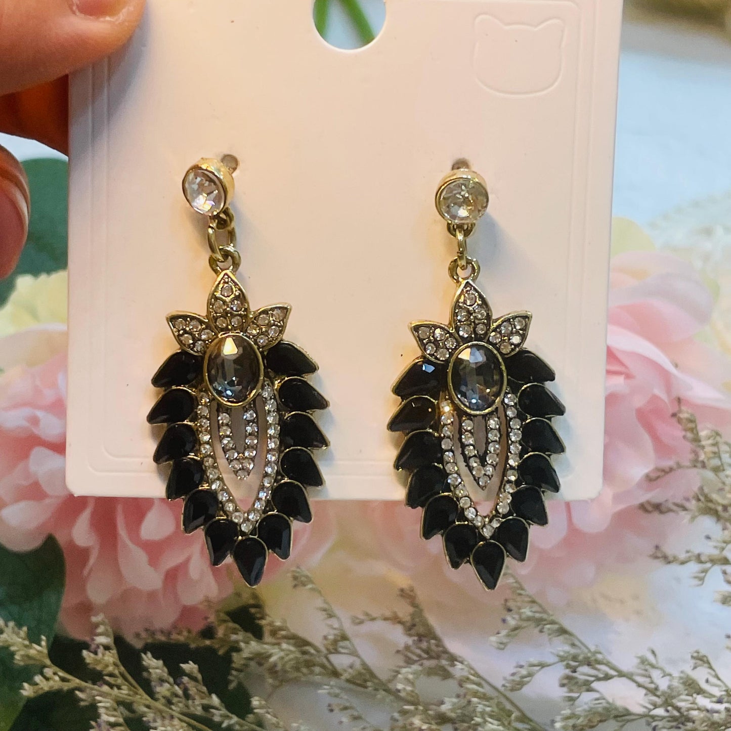 Black Cubic Zirconia Leaf Earrings, Black Gold Earrings Bridal Black Earrings Crystal Gold Black Crystal Earrings Bridesmaids Black Earrings
