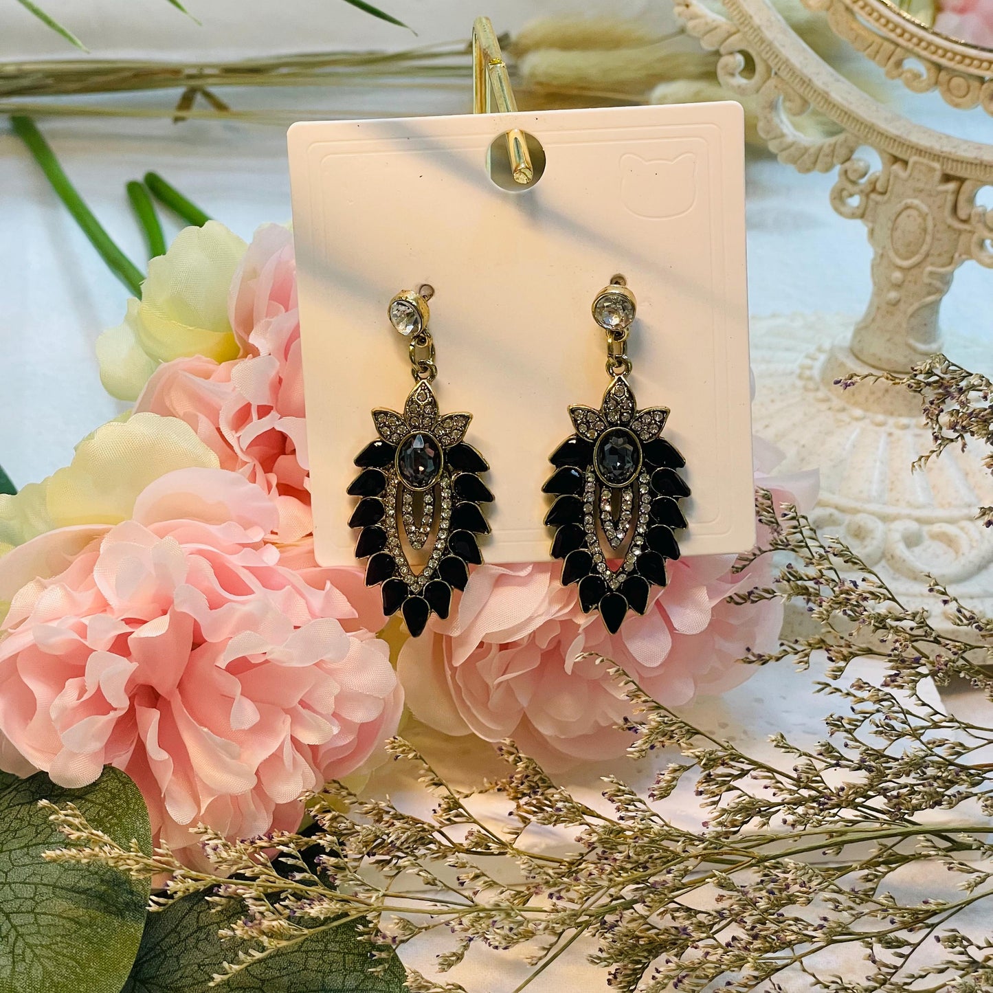 Black Cubic Zirconia Leaf Earrings, Black Gold Earrings Bridal Black Earrings Crystal Gold Black Crystal Earrings Bridesmaids Black Earrings