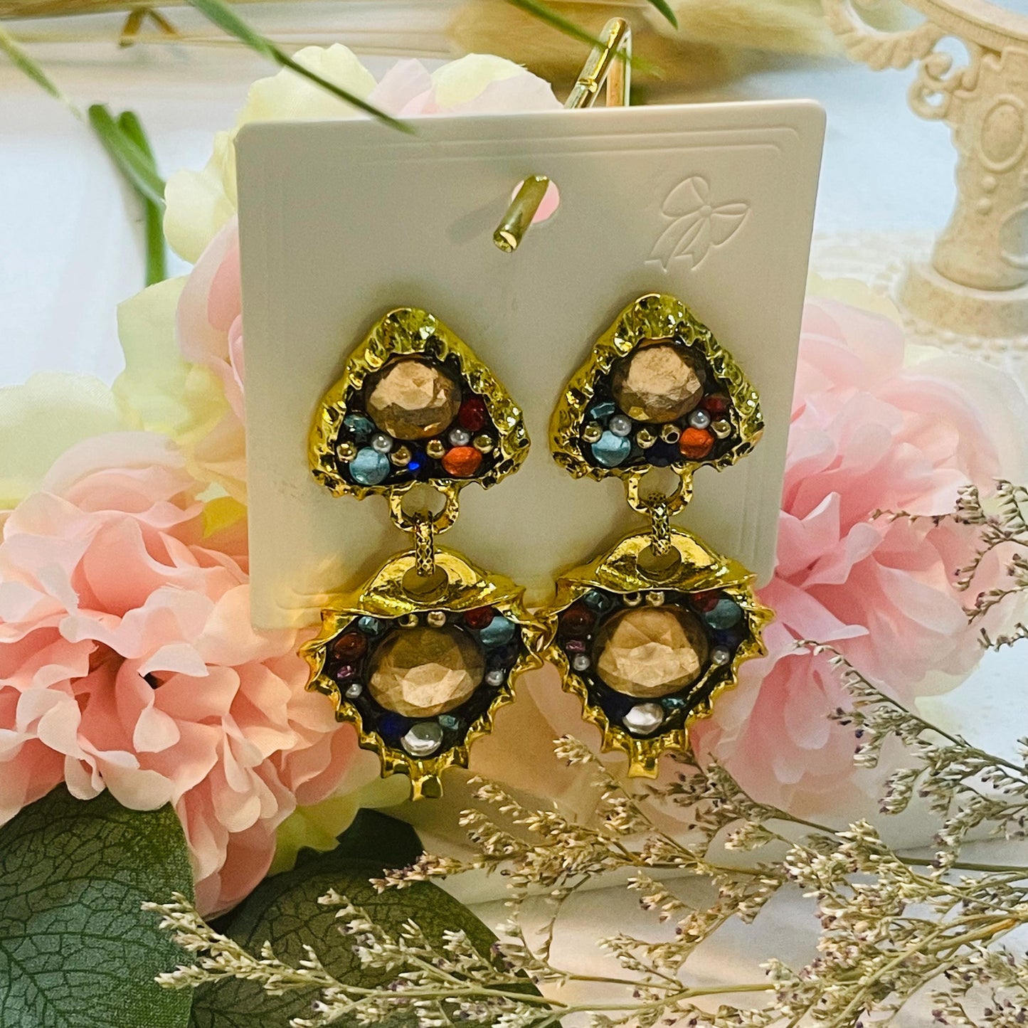 Multicolor Crystals dangle Geometric Crystal drop earrings | Colorful Rhinestone Earrings | big Crystal earring, retro Crystal Earrings gift