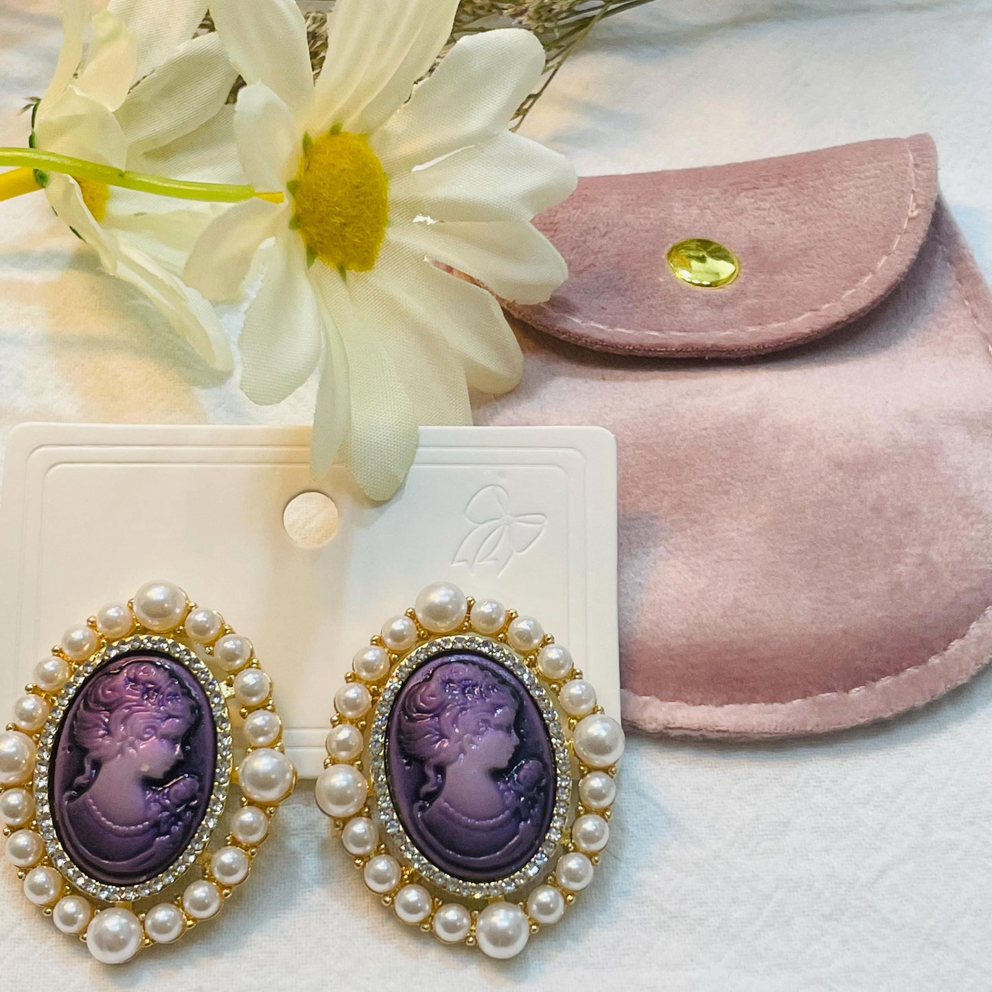 Elegant Vintage Cameo Earrings with Pearls and Rhinestones, Classic Jewelry for Women, Statement Accessories, Retro Cameo studs gift for her