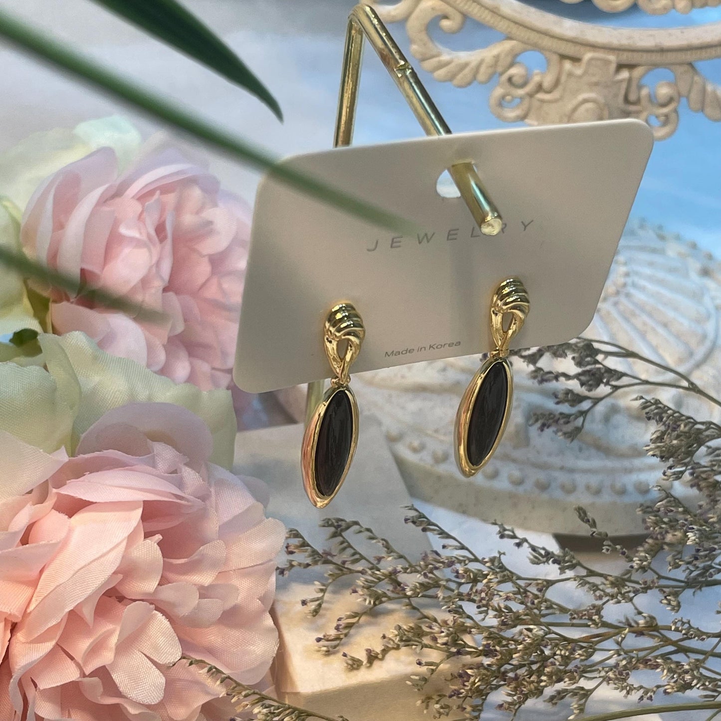 Black Long Dangle Earrings Art Deco, Statement Long Drop Black Earrings, Vintage Gold Earrings, Hypoallergenic Black Earrings, Birthday Gift