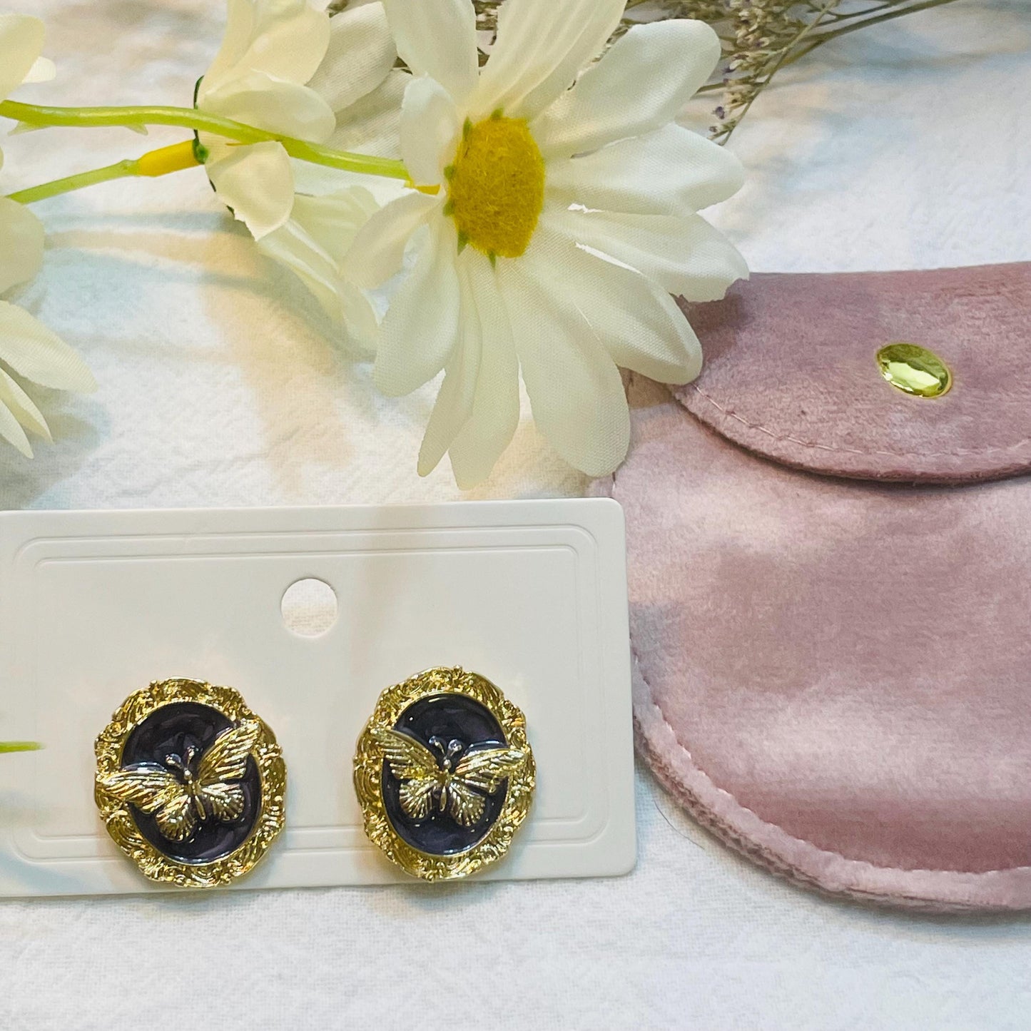 Gold Butterfly Charm stud Earrings, Butterfly stud Earrings, Black Butterfly Earrings Gold Charm Earrings black resin stud earrings gift