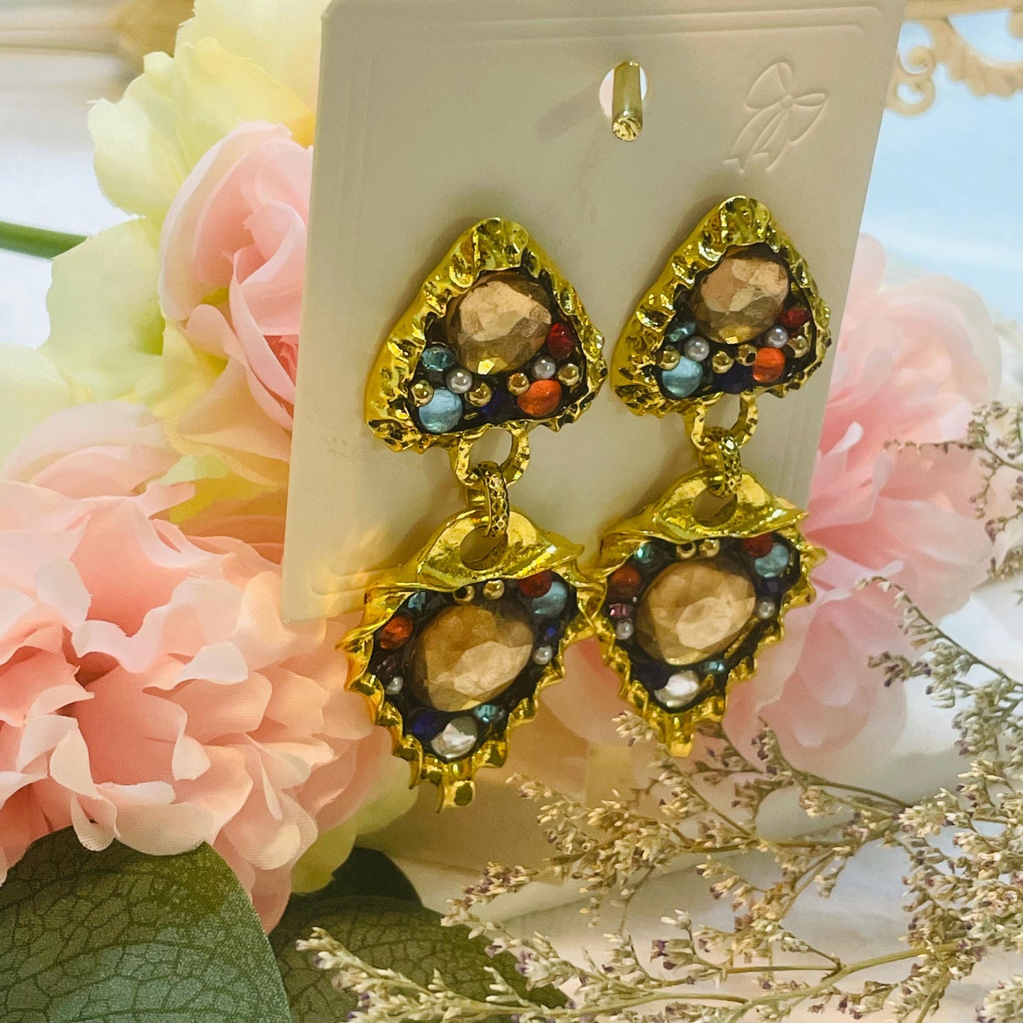 Multicolor Crystals dangle Geometric Crystal drop earrings | Colorful Rhinestone Earrings | big Crystal earring, retro Crystal Earrings gift