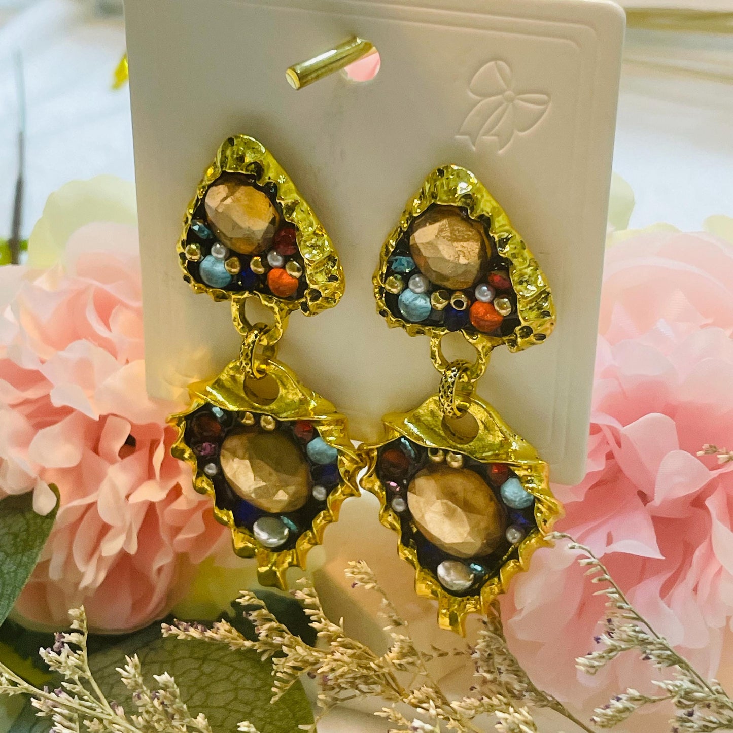 Multicolor Crystals dangle Geometric Crystal drop earrings | Colorful Rhinestone Earrings | big Crystal earring, retro Crystal Earrings gift