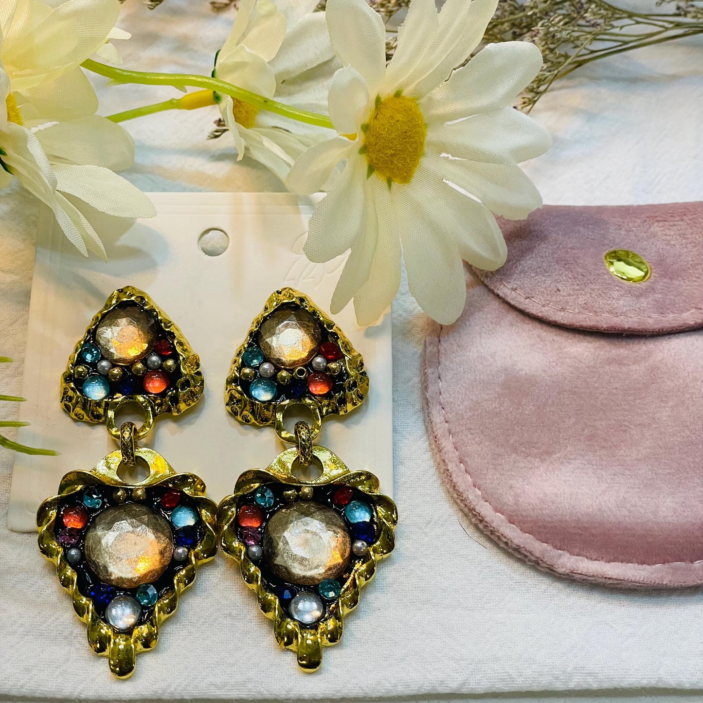Multicolor Crystals dangle Geometric Crystal drop earrings | Colorful Rhinestone Earrings | big Crystal earring, retro Crystal Earrings gift